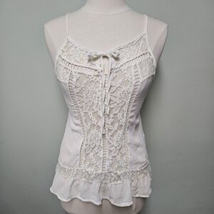 White Camisole Lace Ruffle Spaghetti Strap Coquette Tank Top Goth Y2K